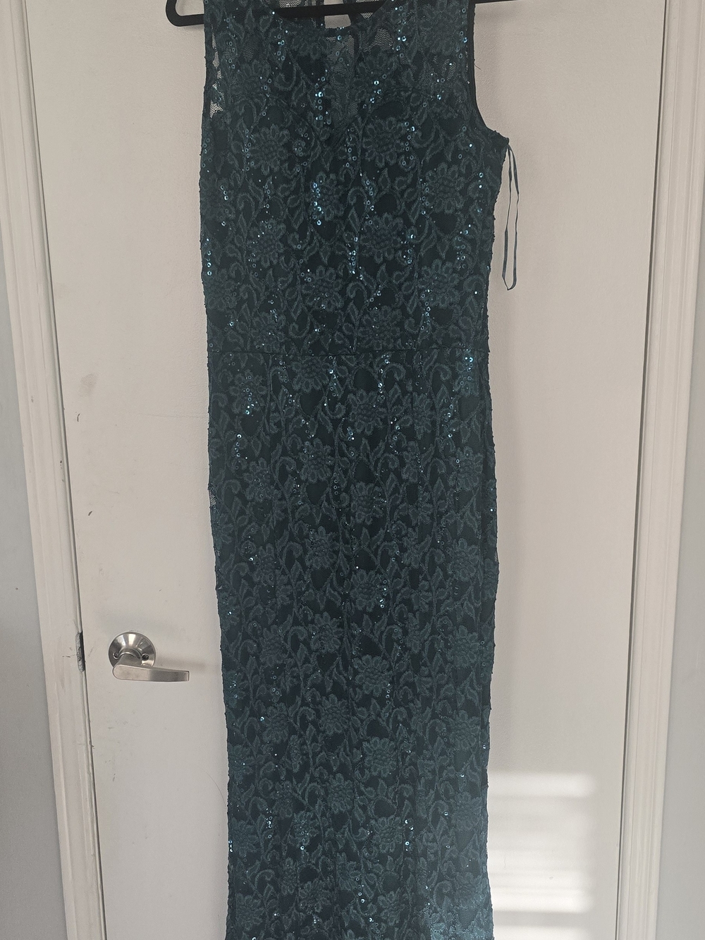 Sleeveless Teal Lace Sequin Maxi Dress